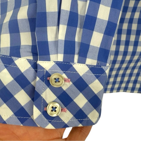 Talbots Blue Gingham Check Button Up Blouse Top Shirt Size 2X‎ Preppy Casual - Picture 11 of 13